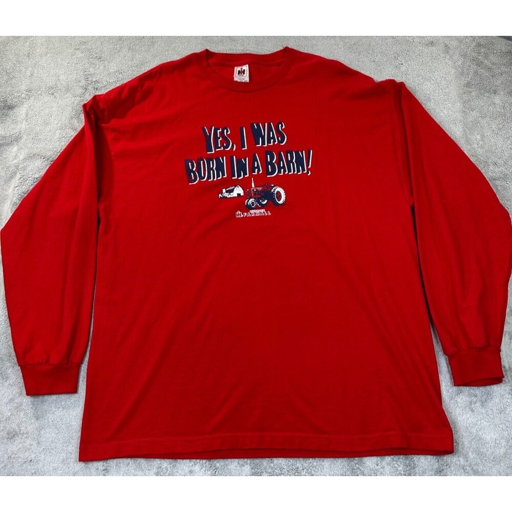 International Harvester Shirt 2XL Red Long Sleeve Born in a Barn Tractor Graphic
